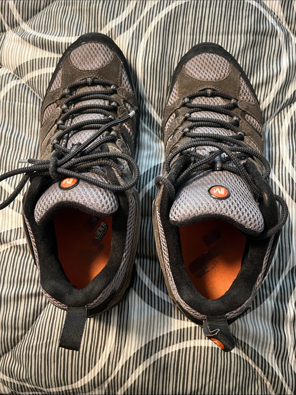 Men's Merrell Moab Gray/Brown Athletic Sneakers with Orange Accents